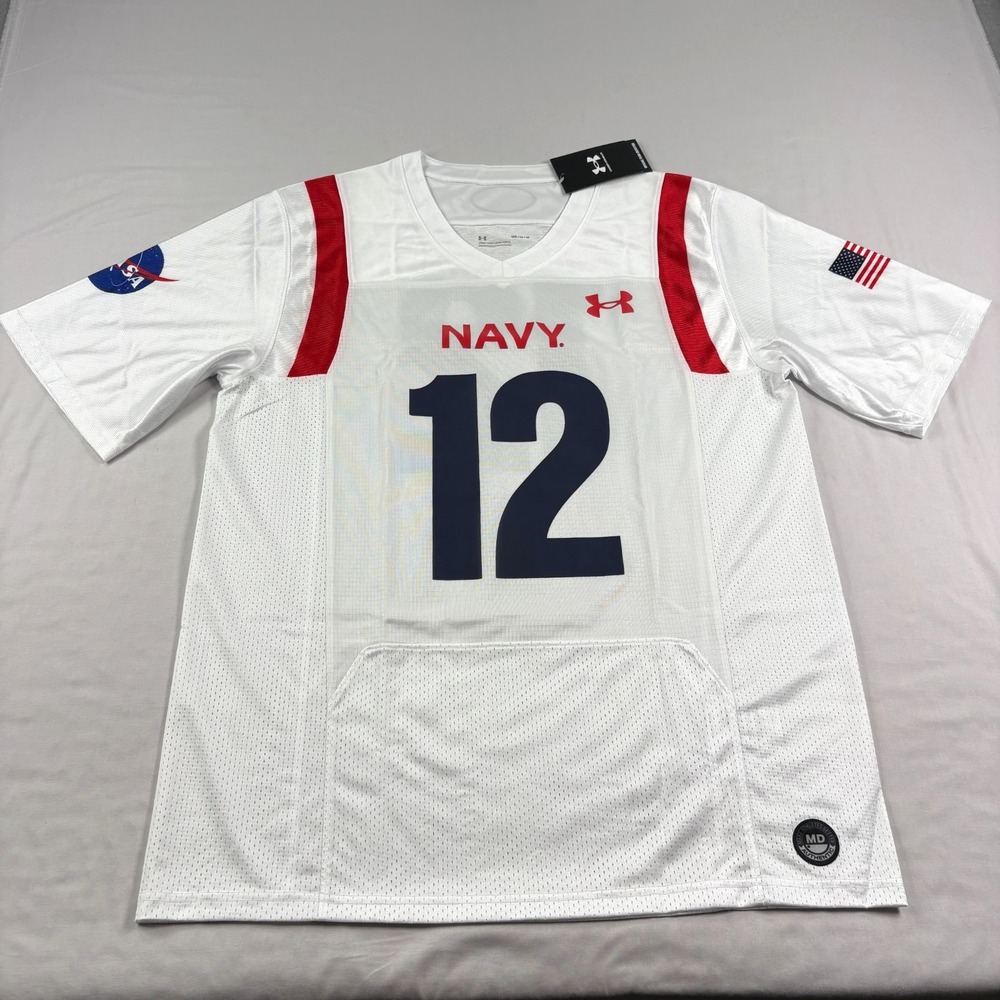 Navy‎ Midshipmen Jersey Mens Medium White Under Armour Football NEW